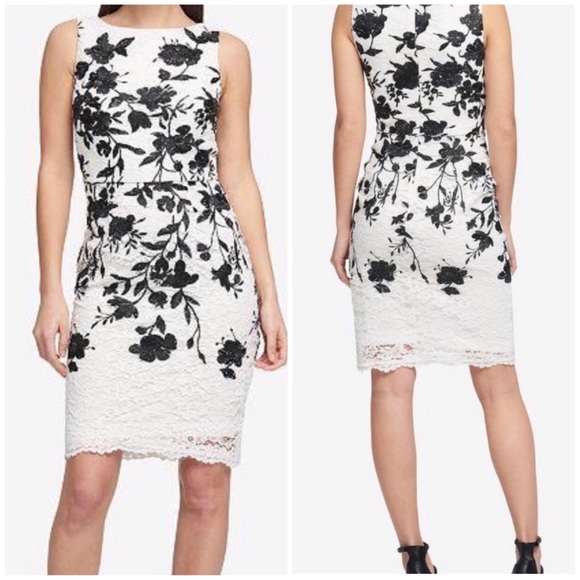 Dkny Dresses & Skirts - DKNY B/W Floral Embroidered Lace Sheath Dress 10